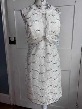 Ivory Lace Midi Dress with Decorative Bow